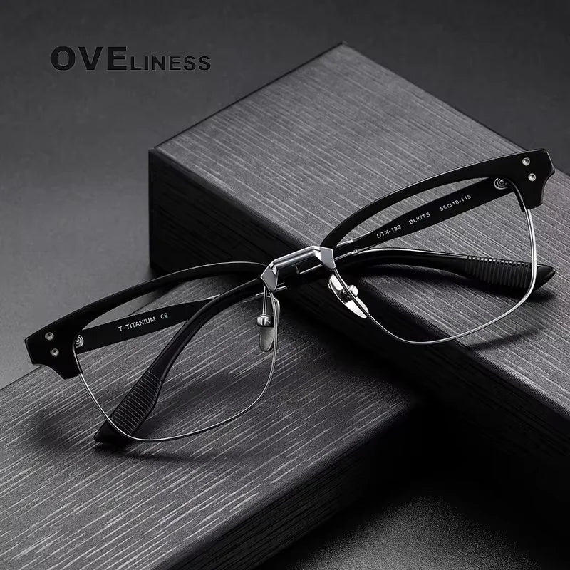 Oveliness Unisex Full Rim Square Acetate Titanium Eyeglasses 614132