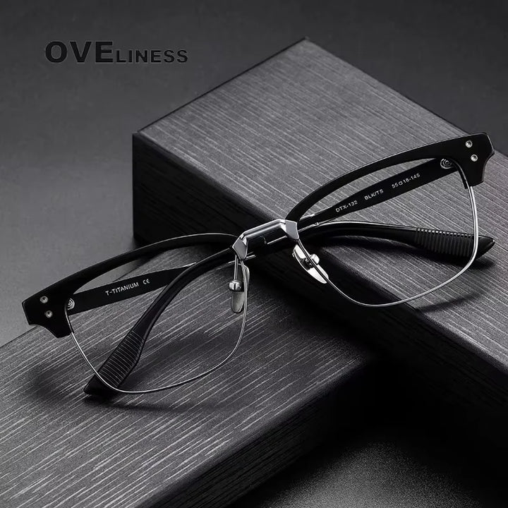 Oveliness Unisex Full Rim Square Acetate Titanium Eyeglasses 614132