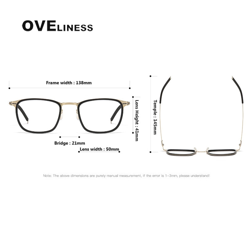 Oveliness Unisex Full Rim Square Screwless Titanium Acetate Eyeglasses 8202315 Full Rim Oveliness