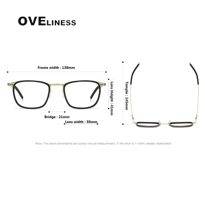 Oveliness Unisex Full Rim Square Screwless Titanium Acetate Eyeglasses 8202315 Full Rim Oveliness