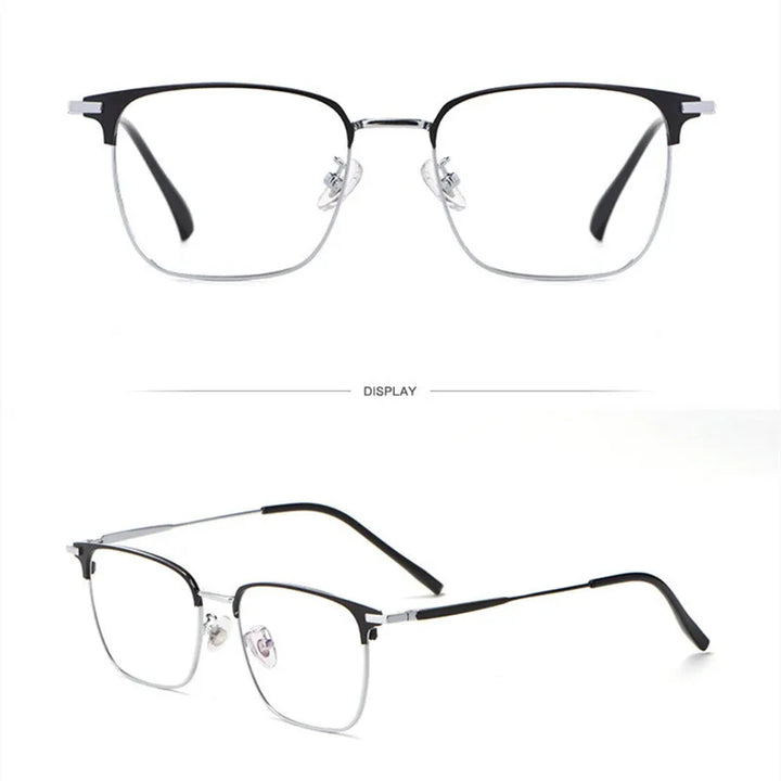 Kocolior Unisex Full Rim Square Alloy Hyperopic Reading Glasses 62504 Reading Glasses Kocolior Black Silver China +25