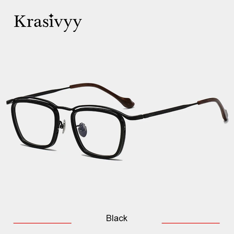 Krasivyy Unisex Full Rim Square Titanium Acetate Eyeglasses 45916 Full Rim Krasivyy Black