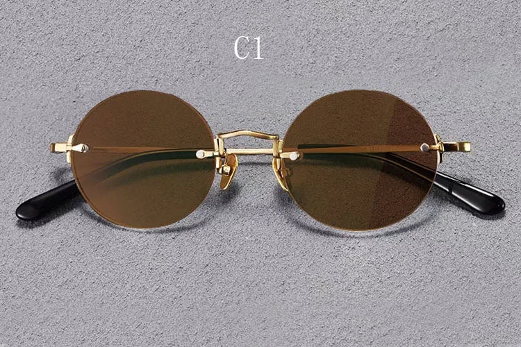 Yujo Men's Rimless Round Oval Titanium UV400 Sunglasses Y4346 Sunglasses Yujo C1 CHINA