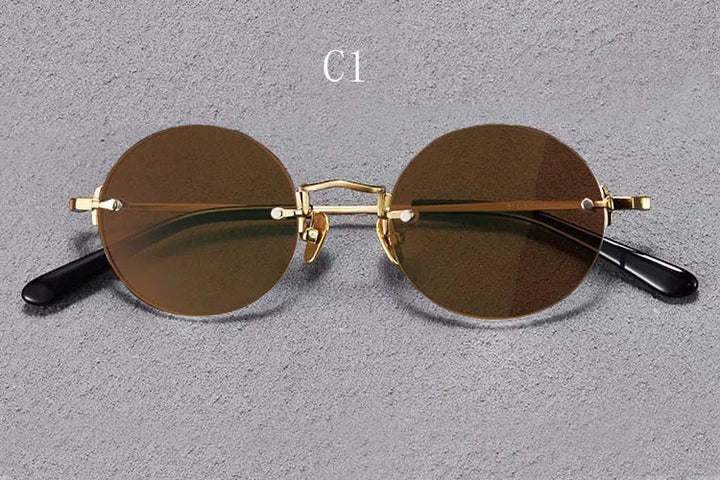 Yujo Men's Rimless Round Oval Titanium UV400 Sunglasses Y4346 Sunglasses Yujo C1 CHINA
