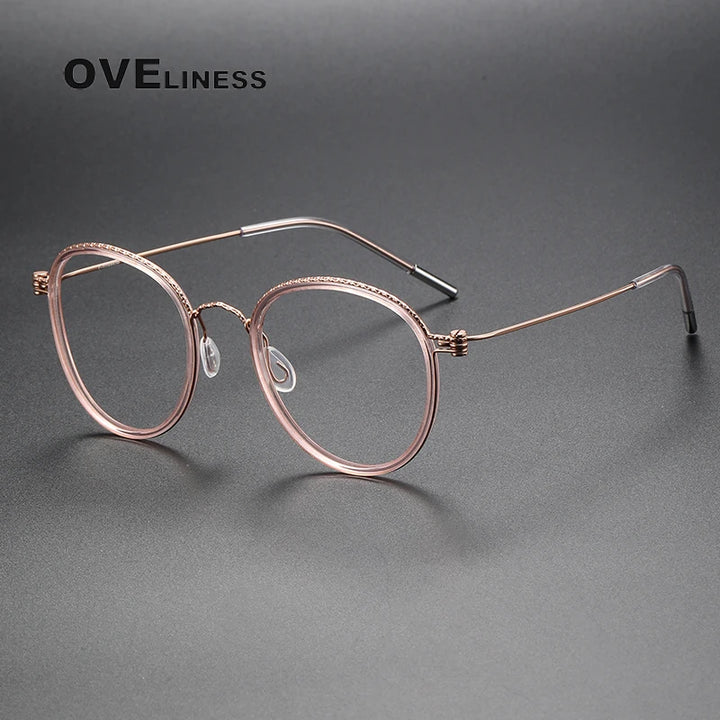 Oveliness Unisex Full Rim Round Screwless Acetate Titanium Eyeglasses 80887 Full Rim Oveliness pink rose gold  