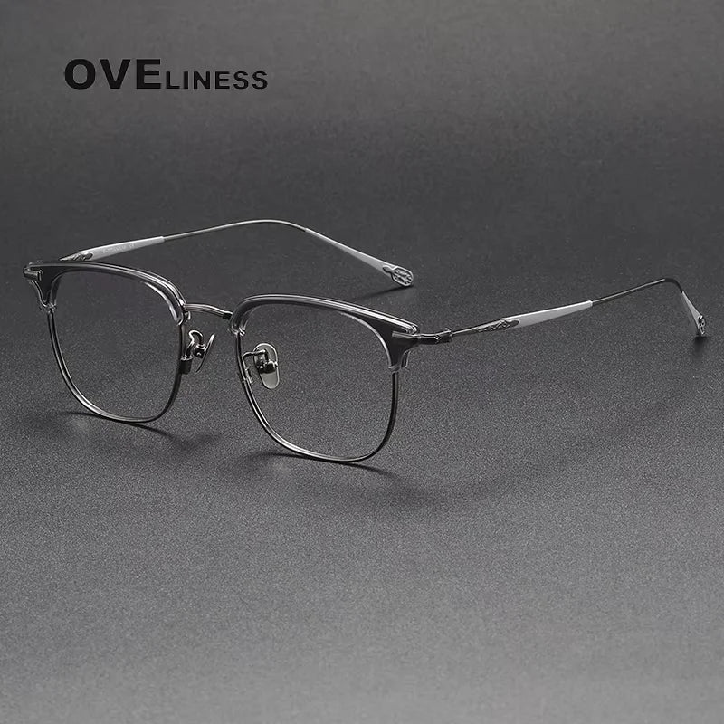 Oveliness Unisex Full Rim Square Acetate Titanium Eyeglasses 80901