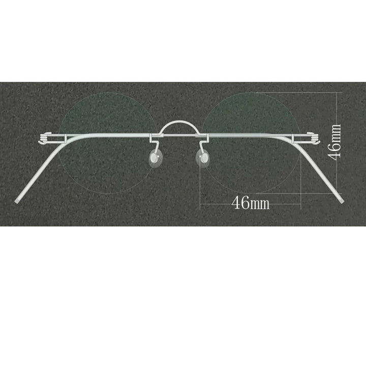 Yujo Unisex Rimless Round Stainless Steel Eyeglasses Y3840 Rimless Yujo 46mm CHINA