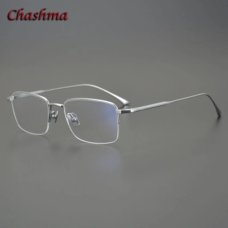 Chashma Ochki Men's Semi Rim Square Titanium Eyeglasses 1015 Semi Rim Chashma Ochki Silver