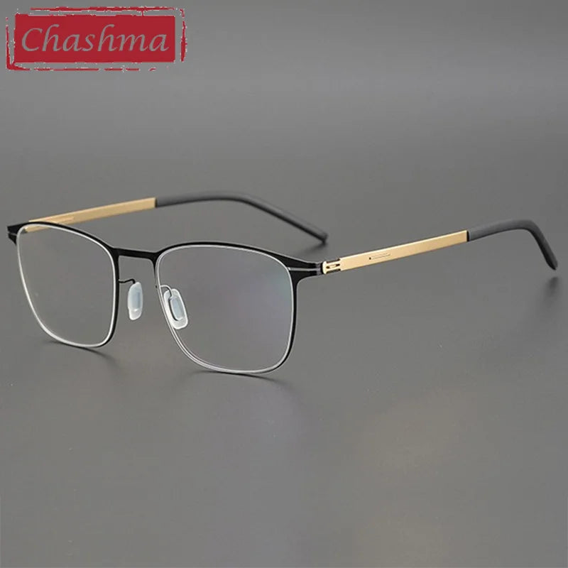 Chashma Ottica Unisex Full Rim Square Titanium Eyeglasses 401 Full Rim Chashma Ottica Black Gold  