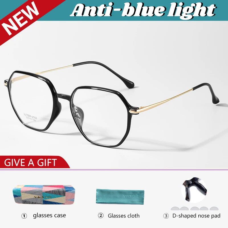 Vicky Women's Full Rim Flat Top Polygon Ultem Steel Reading Glasses 4250 Reading Glasses Vicky -350 D2506-black gold