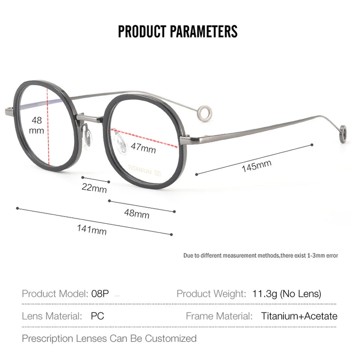 Muzz Unisex Full Rim Oval Square Titanium Acetate Eyeglasses 549008