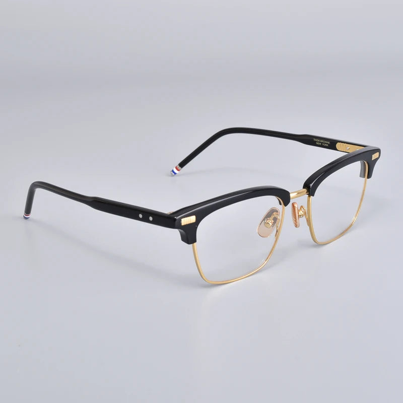 Black Mask Unisex Full Rim Browline Square Acetate Eyeglasses Bm-bt711 Full Rim Black Mask Black-Gold  