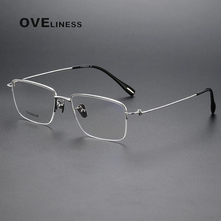 Oveliness Men's Semi Rim Square Titanium Eyeglasses 80917 Semi Rim Oveliness silver  