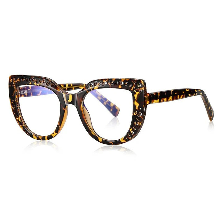 CCspace Women's Full Rim Cat Eye Tr 90 Titanium Eyeglasses 56998 Full Rim CCspace C3Leopard