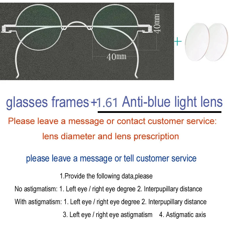 Yujo Unisex Full Rim Round Stainless Steel Custom Eyeglasses Y4042 Full Rim Yujo Blue40 CHINA