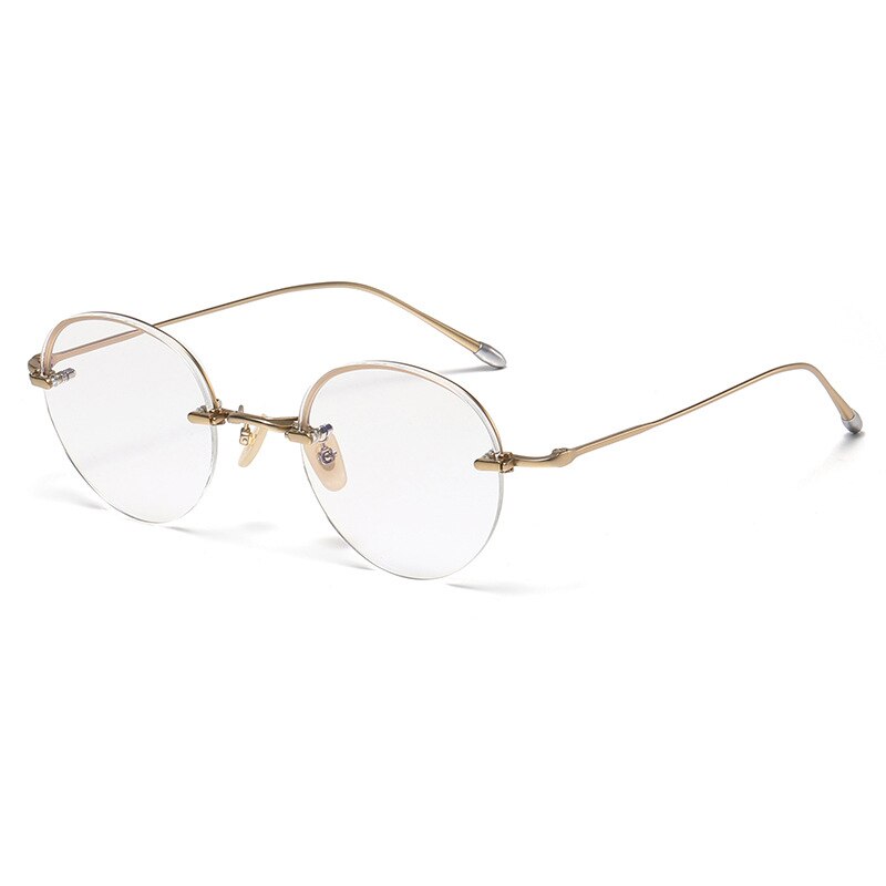 Gatenac Unisex Rimless Round Titanium Eyeglasses Gxyj1038 Rimless Gatenac Gold