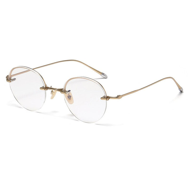 Gatenac Unisex Rimless Round Titanium Eyeglasses Gxyj1038 Rimless Gatenac Gold