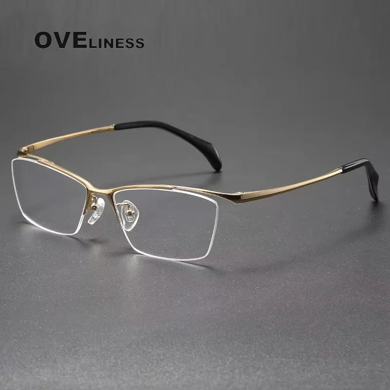 Oveliness Men's Semi Rim Square Polygon Titanium Eyeglasses 22650
