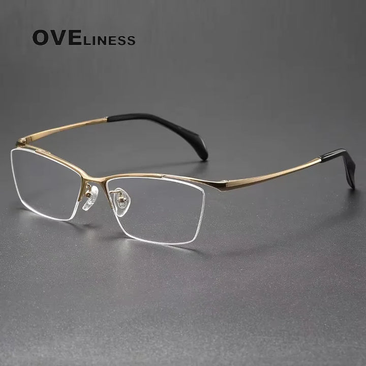 Oveliness Men's Semi Rim Square Polygon Titanium Eyeglasses 22650