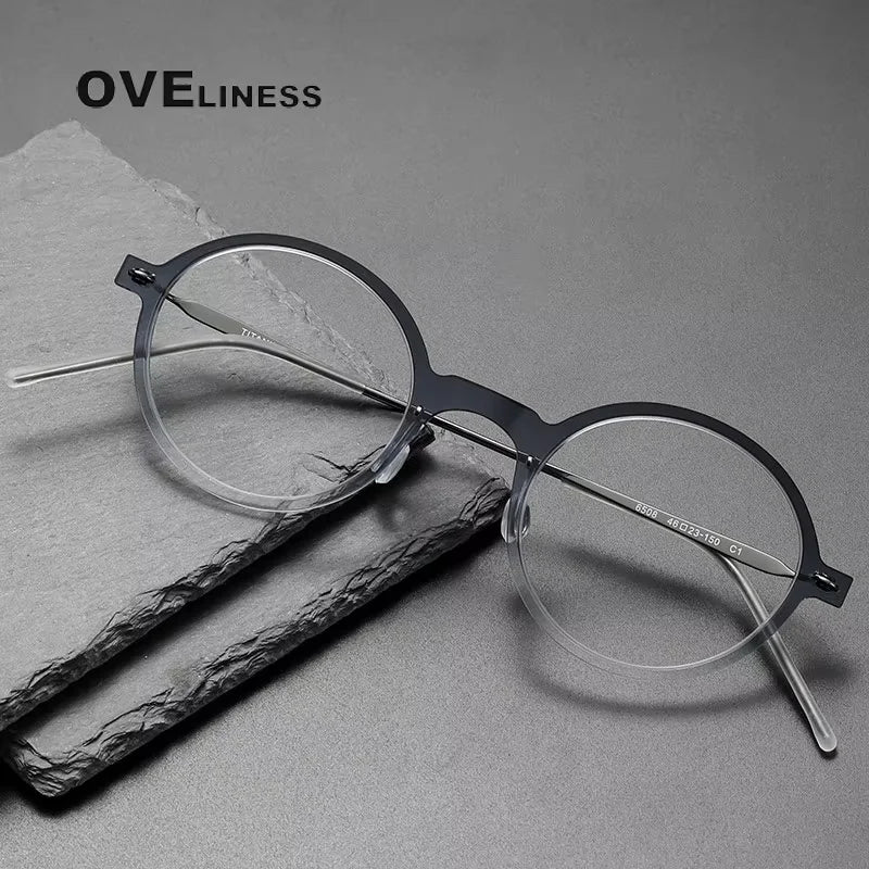 Oveliness Women's Full Rim Round Acetate Titanium Eyeglasses 36508