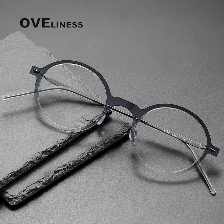 Oveliness Women's Full Rim Round Acetate Titanium Eyeglasses 36508
