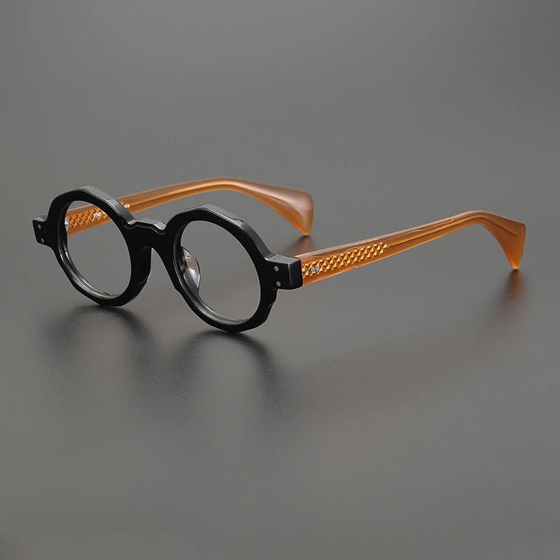 Gatenac Unisex Full Rim Round Acetate Eyeglasses Gxyj-1169 Full Rim Gatenac Black