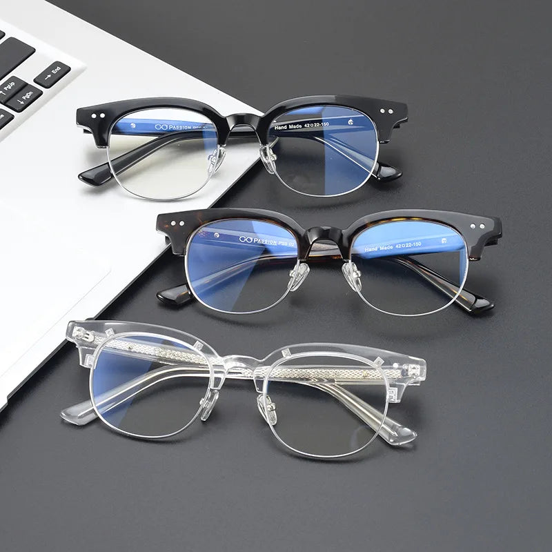 Black Mask Unisex Semi Rim Square Acetate Eyeglasses 15022 Full Rim Black Mask