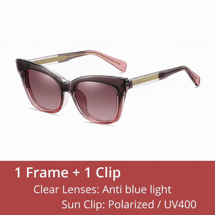 Ralferty Women's Full Rim Square Tr 90 Eyeglasses Clip On Sunglasses 81638