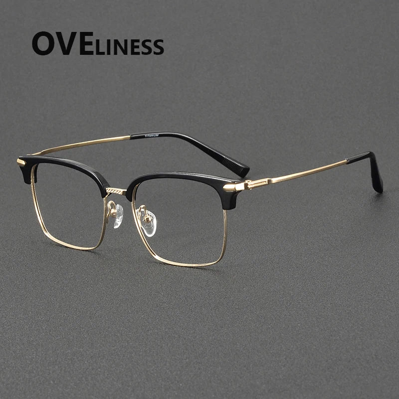 Oveliness Unisex Full Rim Square Acetate Titanium Eyeglasses 72003 Full Rim Oveliness black gold