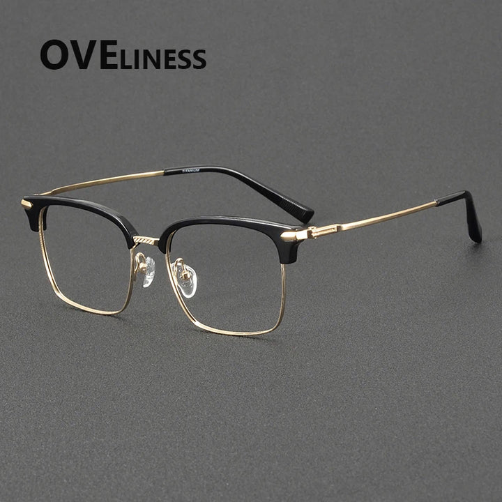 Oveliness Unisex Full Rim Square Acetate Titanium Eyeglasses 72003 Full Rim Oveliness black gold