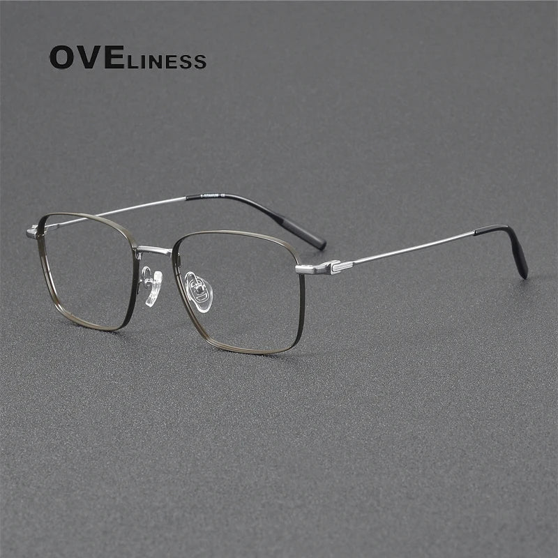 Oveliness Unisex Full Rim Square Polygon Titanium Eyeglasses 81027 Full Rim Oveliness gun silver