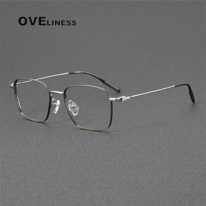 Oveliness Unisex Full Rim Square Polygon Titanium Eyeglasses 81027 Full Rim Oveliness gun silver