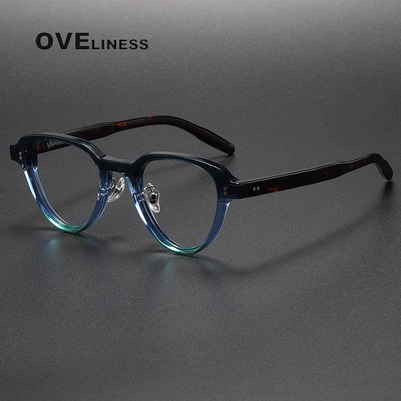 Oveliness Unisex Full Rim Flat Top Oval Acetate Eyeglasses V002 Full Rim Oveliness   