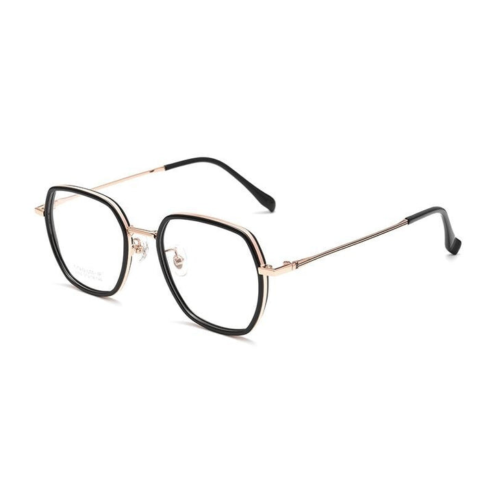 Yimaruili Unisex Full Rim Polygonal TR 90 Titanium Eyeglasses H2230h Full Rim Yimaruili Eyeglasses Black Gold