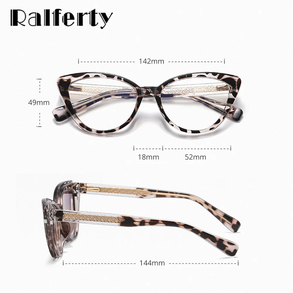 Ralferty Women's Full Rim Cat Eye Tr 90 Eyeglasses Clip On Sunglasses 81636