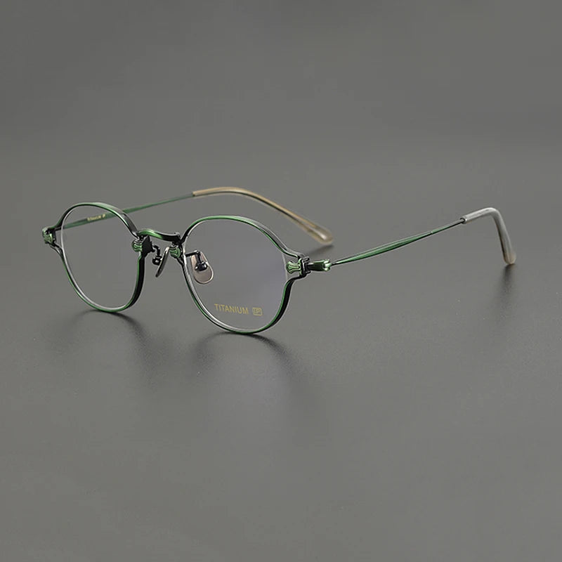 Gatenac Unisex Full Rim Round Small Titanium Eyeglasses Gxyj1199 Full Rim Gatenac Green