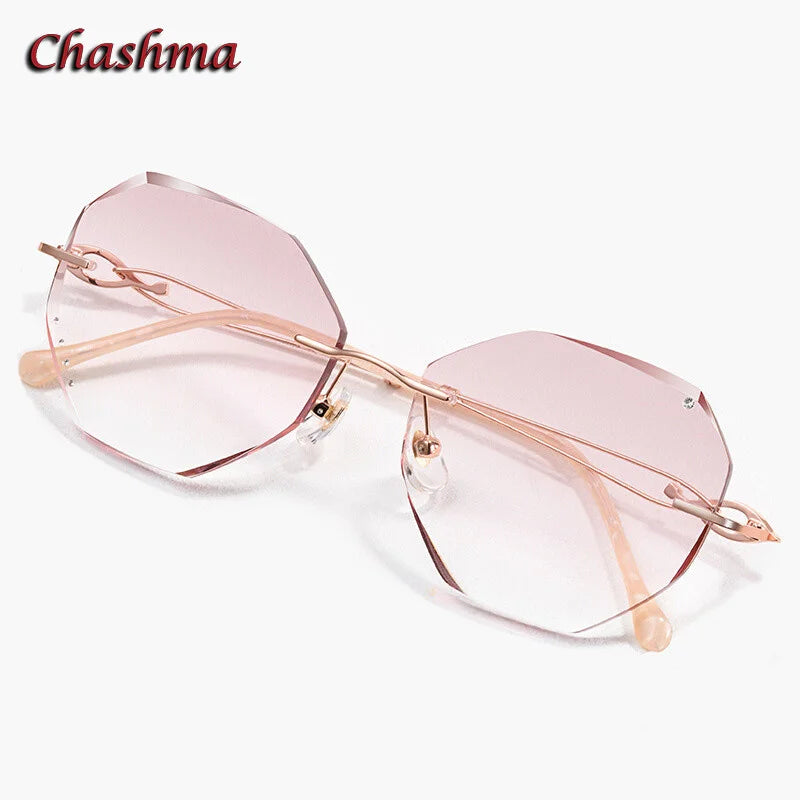 Chashma Ochki Women's Rimless Polygon Round Titanium Eyeglasses 23014
