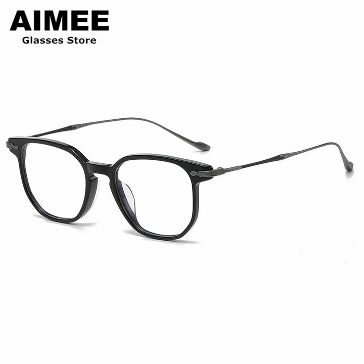 Aimee Unisex Full Rim Square Titanium Acetate Eyeglasses 945887 Full Rim Aimee Black-Gun