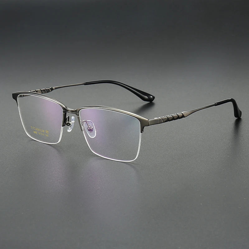 Muzz Men's Semi Rim Brow Line Square Titanium Eyeglasses 82908