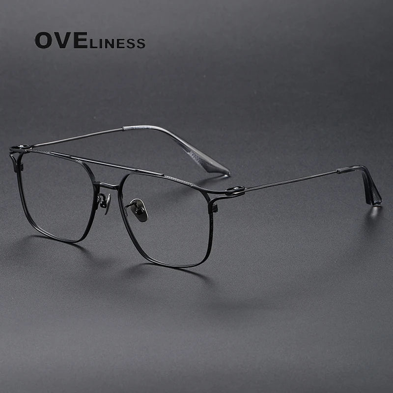 Oveliness Unisex Full Rim Square Double Bridge Titanium Eyeglasses 81000 Full Rim Oveliness black