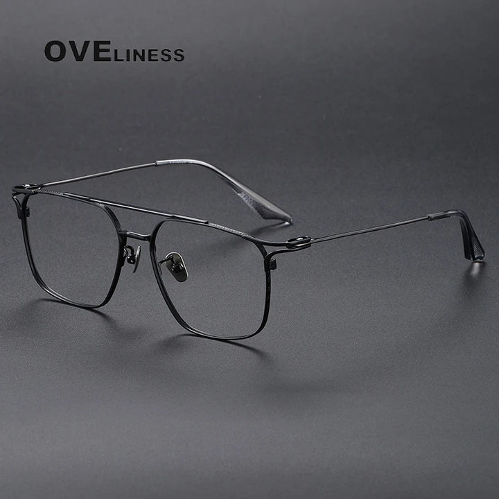 Oveliness Unisex Full Rim Square Double Bridge Titanium Eyeglasses 81000 Full Rim Oveliness black