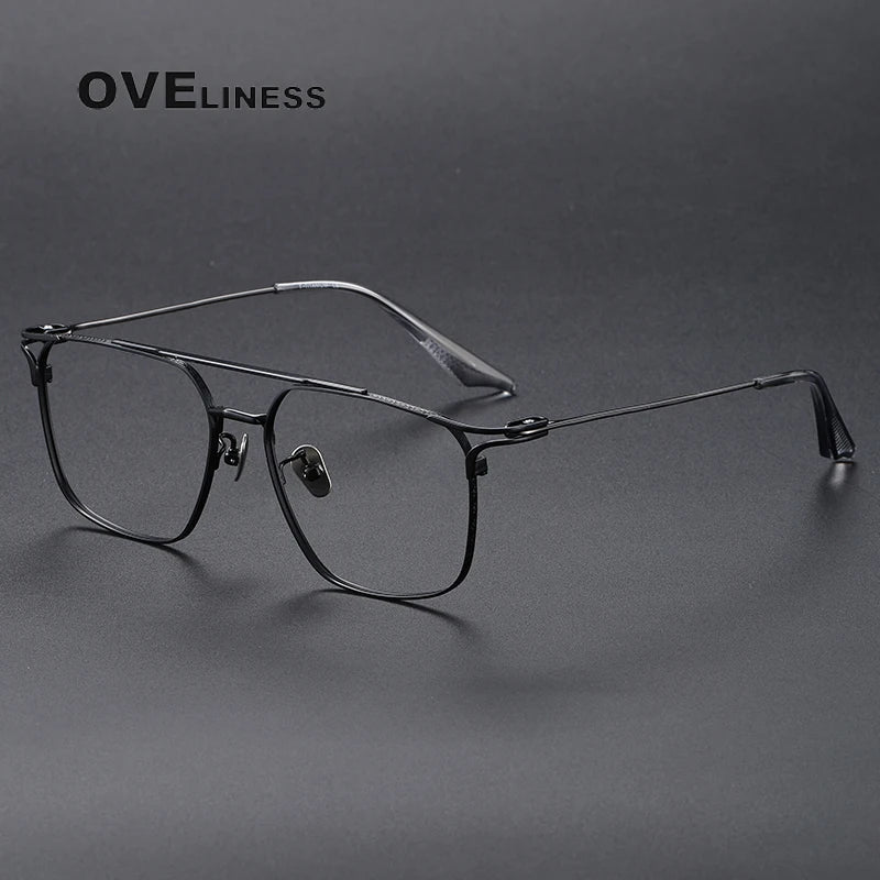 Oveliness Unisex Full Rim Square Double Bridge Titanium Eyeglasses 81000 Full Rim Oveliness black  