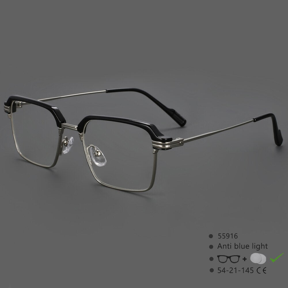 CCspace Men's Full Rim Square Brow Line Alloy Acetate Eyeglasses 55916 Full Rim CCspace BlackSilver China