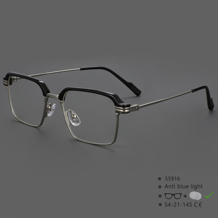 CCspace Men's Full Rim Square Brow Line Alloy Acetate Eyeglasses 55916 Full Rim CCspace BlackSilver China