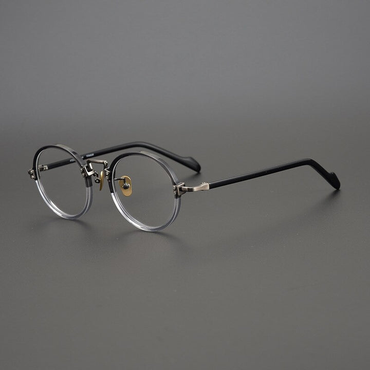 CCspace Unisex Full Rim Round/Square Acetate Titanium Eyeglasses 53312 Full Rim CCspace Gray-Round China