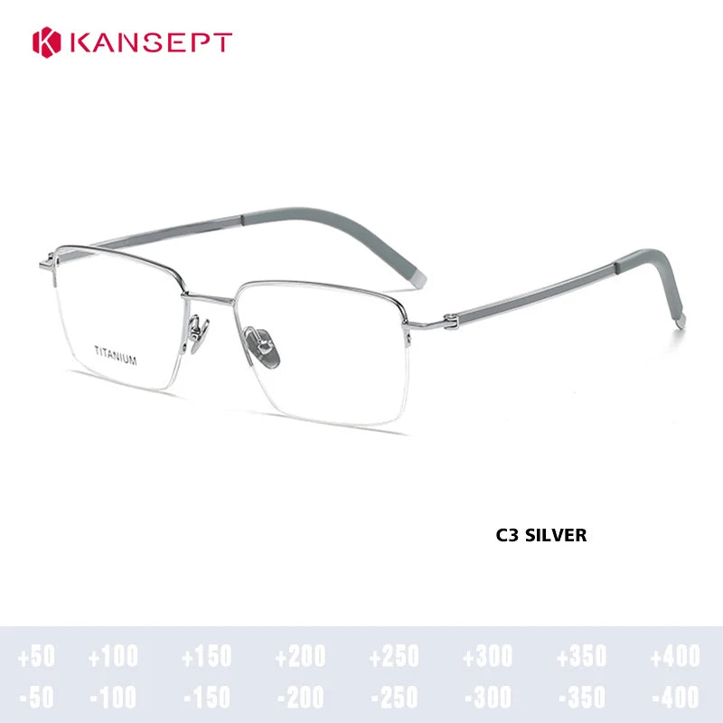 Kansept Men`s Semi Rim Polygon Square Alloy Reading Glasses 77030