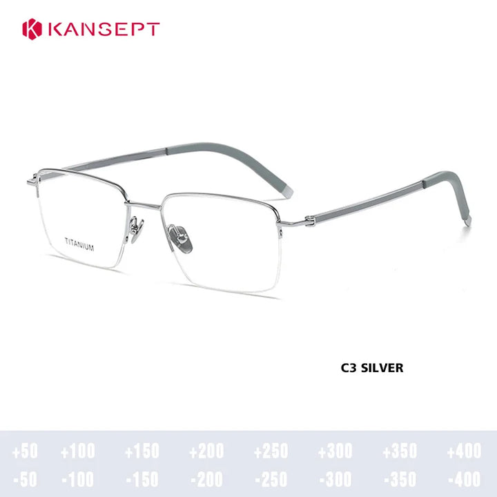 Kansept Men`s Semi Rim Polygon Square Alloy Reading Glasses 77030
