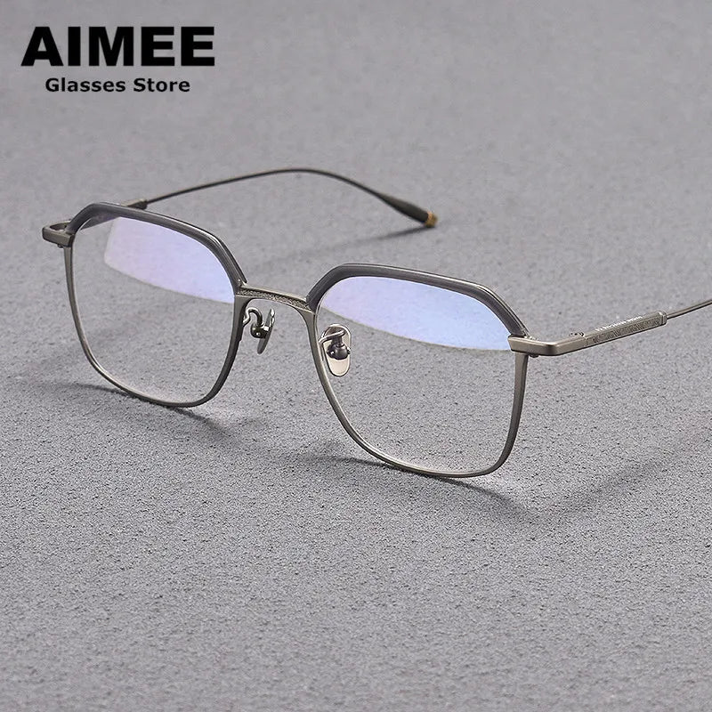 Aimee Unisex Full Rim Flat Top Polygon Titanium Acetate Eyeglasses 1057 Full Rim Aimee Grey-Gun