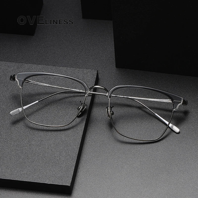 Oveliness Unisex Full Rim Cat Eye Acetate Titanium Eyeglasses 80899 Full Rim Oveliness