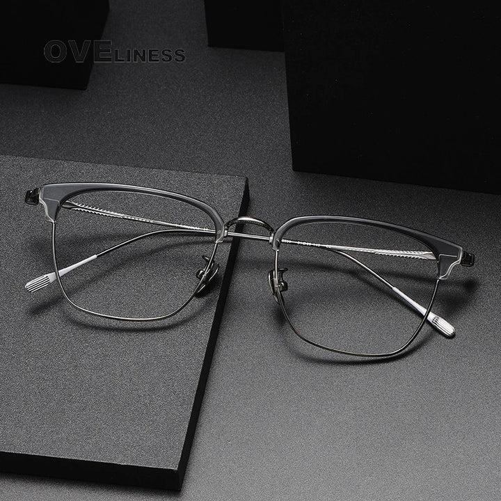 Oveliness Unisex Full Rim Cat Eye Acetate Titanium Eyeglasses 80899 Full Rim Oveliness